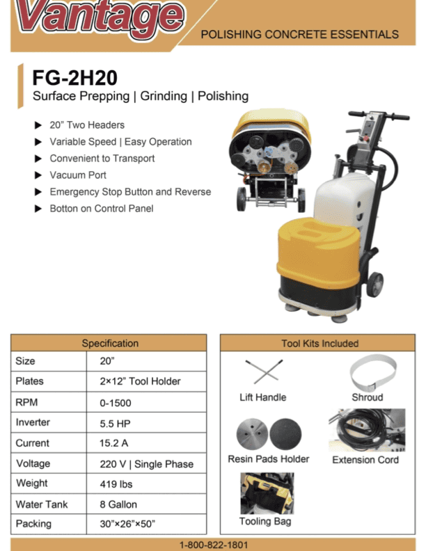 photo of the Vantage FG-2H20 concrete grinder/polisher