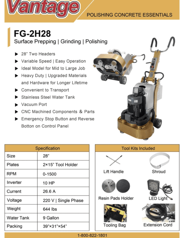 photo of the Vantage FG-2H28 concrete grinder/polisher