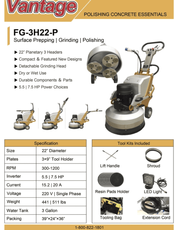 photo of the Vantage FG-3H22-P concrete grinder/polisher
