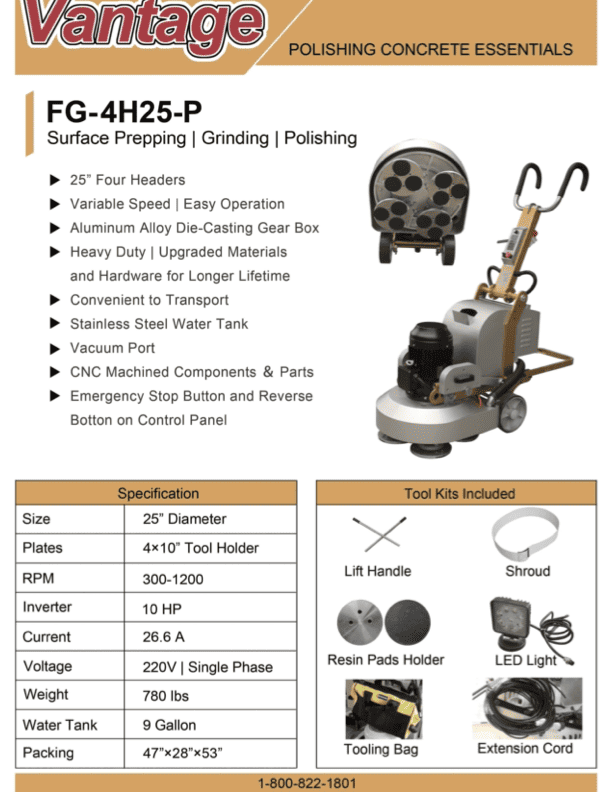 photo of the Vantage FG-4H25-P concrete grinder/polisher
