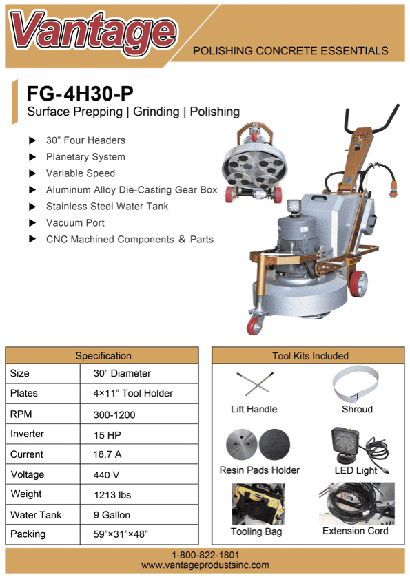 photo of the Vantage FGR-4H30 concrete grinder/polisher