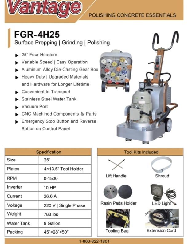 Vantage-FGR-4H25-Concrete-Grinder-Polisher
