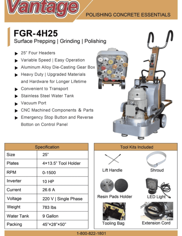 photo of the Vantage FGR-4H25 concrete grinder/polisher